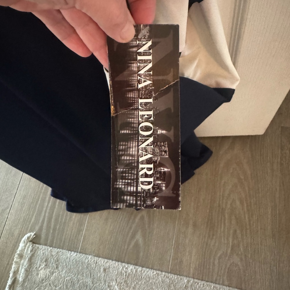 Nina Leonard Navy and White Long Sleeve Dress - Picture 5 of 7